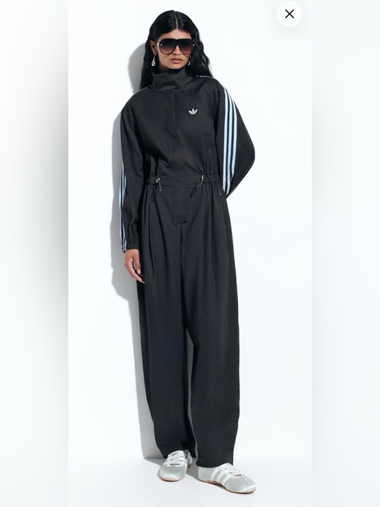 adidas Pants - adidas Dark Grey Jumpsuit with Light Blue Three-Stripes